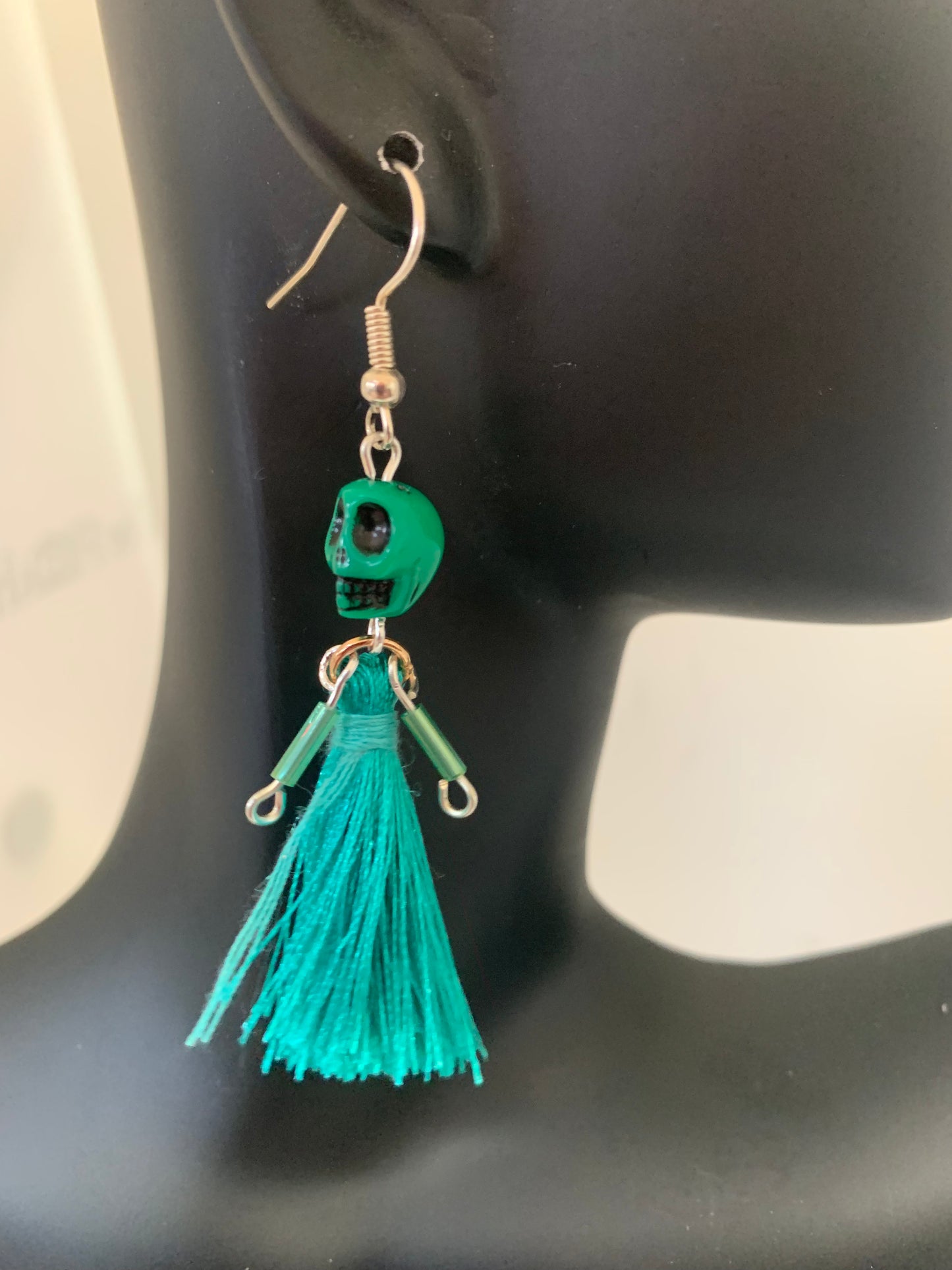 Goth skeleton doll earrings