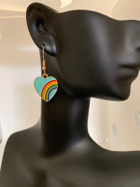 Turquoise Heart with Rainbow inside