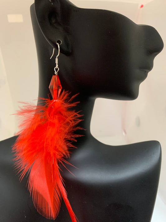 Bright Red Feather Earrings