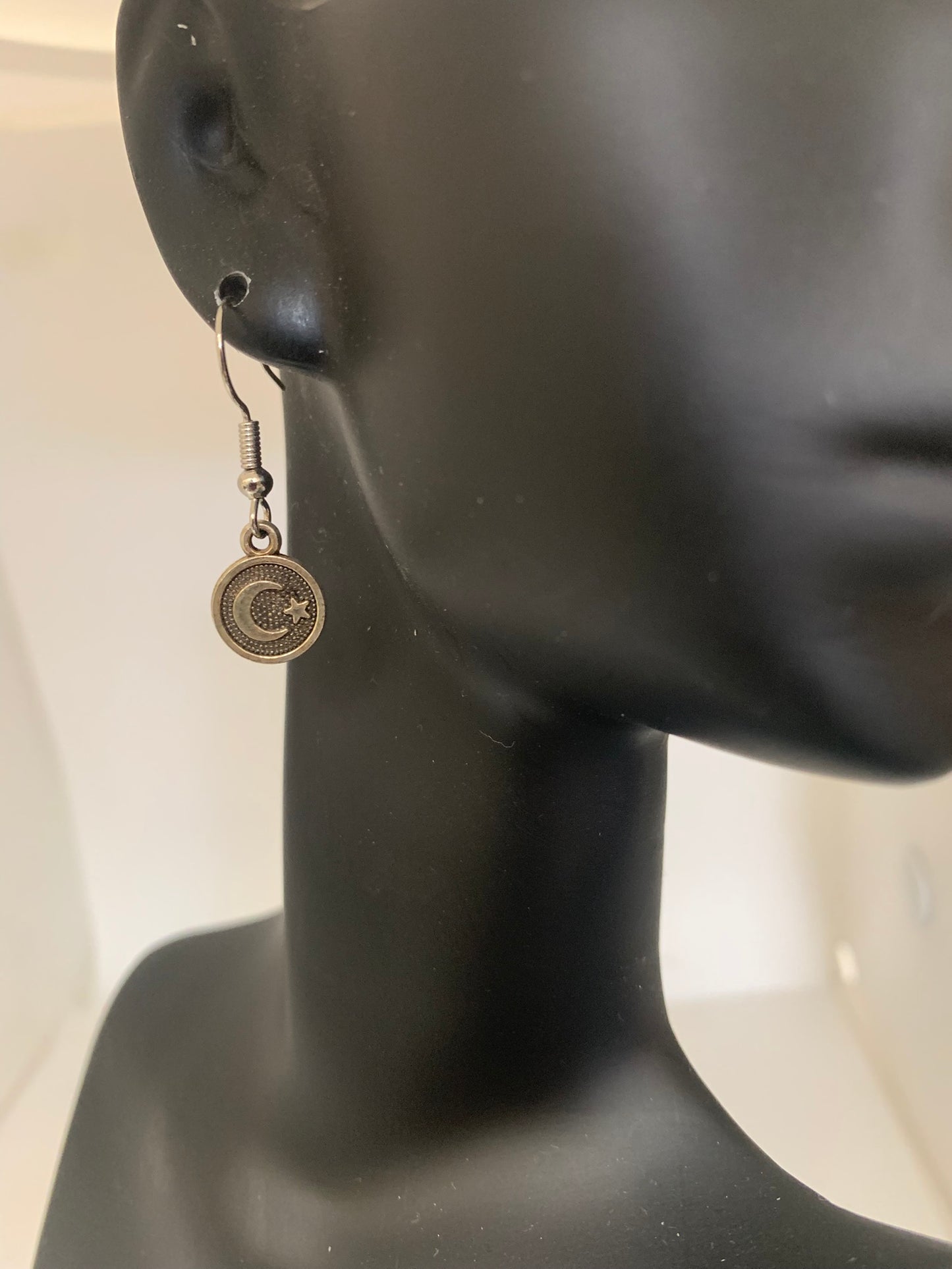 Small Rustic Colored Moon Earring