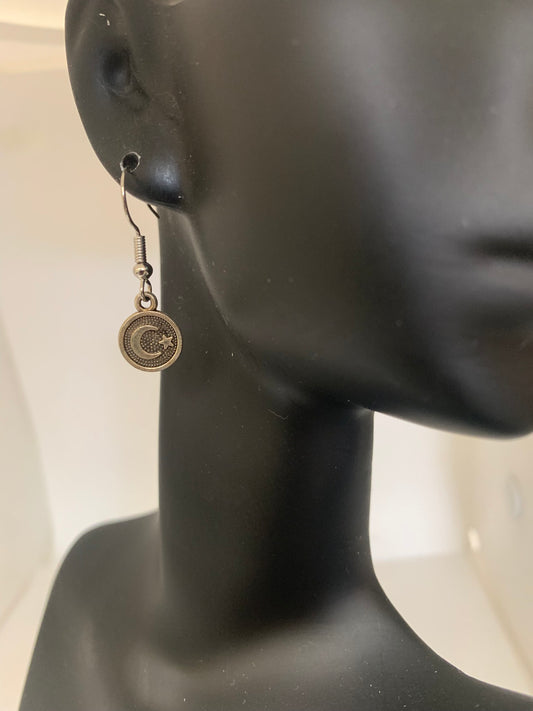 Small Rustic Colored Moon Earring